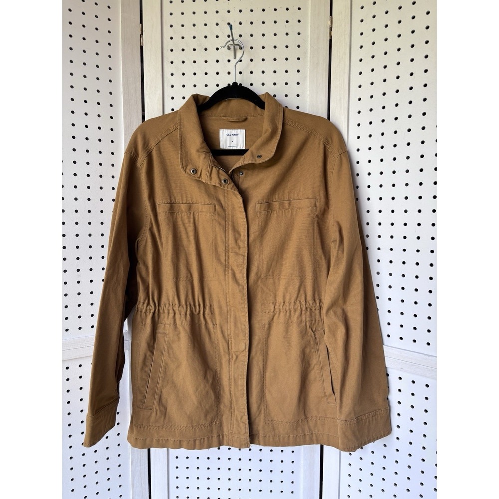 Old Navy Women's M Cotton Blend Brown Utility Field Jacket‎ Zip Snap Lightweight